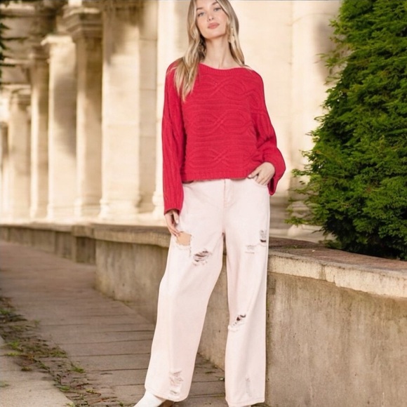 New! POL Red Magenta Slouchy Relaxed Knit Sweater - Picture 5 of 6